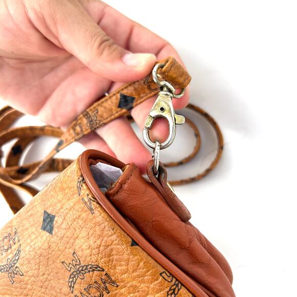 MCM Mini Visetos Crossbody Bag Micro Purse Monogram Cognac Camel Logo Tan - Picture 5 of 13